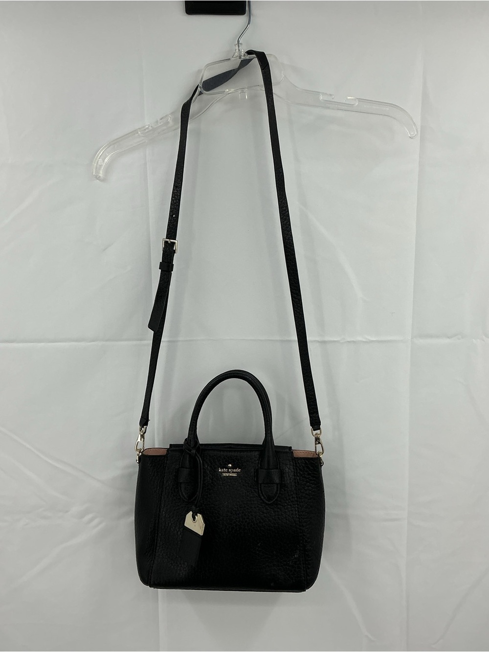 kate spade Black Pebbled Leather Satchel with Removable Strap D16